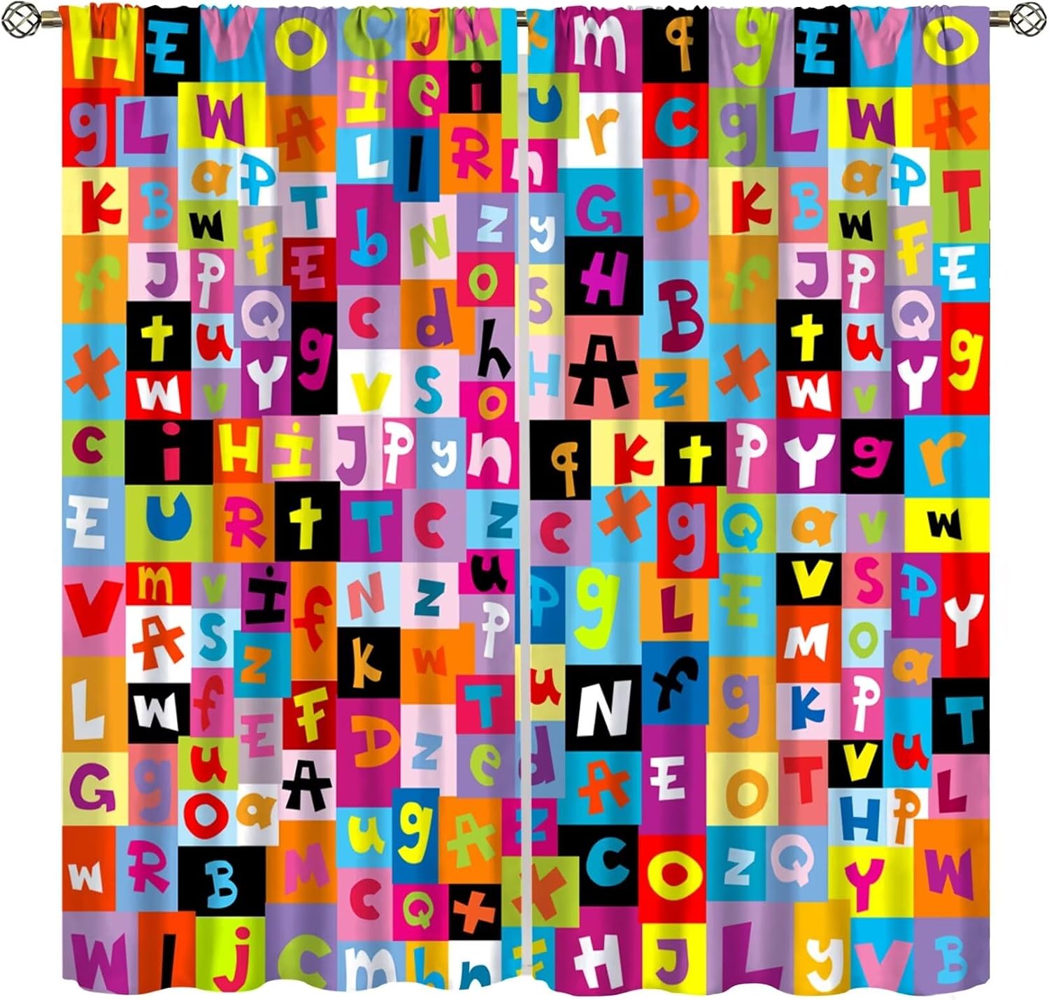 Abc Kids Early Education - Meerkleurige ABC-blokgordijnpanelen, vierkante boven- en onderletterprint,