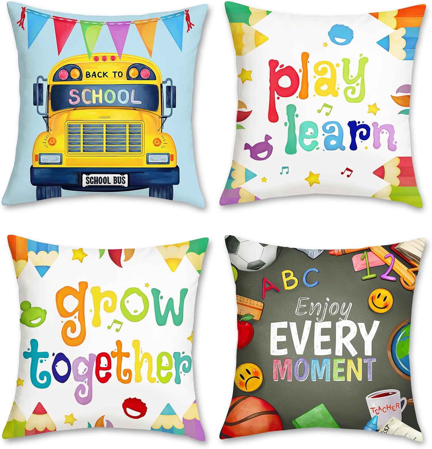 Kids Education Motivation - 4-pack Back to School kinderkamer kussenslopen